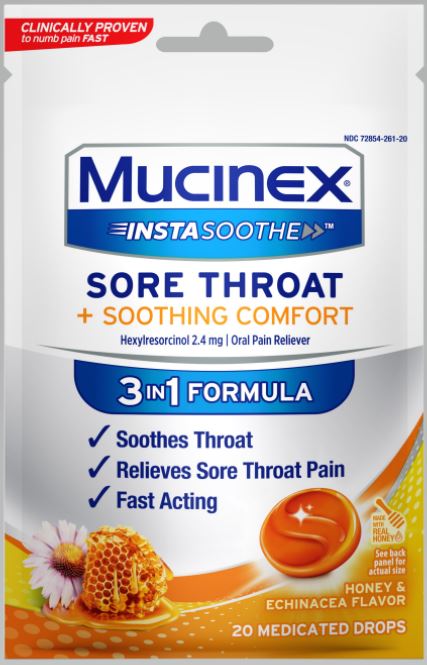 MUCINEX InstaSoothe Sore Throat  Soothing Comfort  Honey  Echinacea